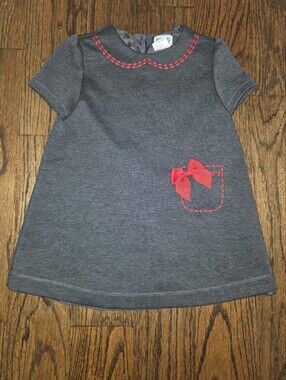Luli & Me Dress Grey With Red Trim And Bow 2T